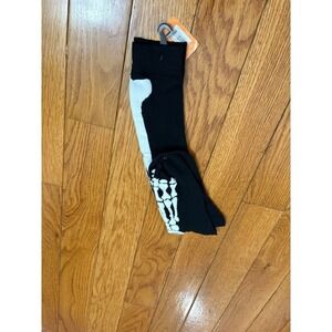 Happy Halloween Skeleton Bone Knee‎ High Socks Black White Shoe Size 4-10 NWT